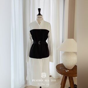 Black & White Color-Block Cotton Shirt Dress